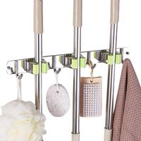 ONMIER Mop and Broom Holder, Multipurpose Wall Mounted Organizer Storage Hooks, Ideal Tools Hanger for Kitchen Garden, Garage, Laundry Room (Stainless Steel Holder)