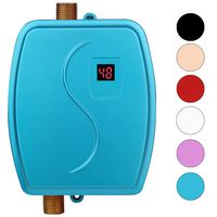 Electric Tankless Hot Water Heater, 110V 3000W Mini Tankless Instant Hot Water System with Leakage Protection and LCD Digital Display Bathroom Kitchen Washing, Version 01- Blue