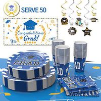 Graduation Party Supplies Disposable Dinnerware Set Paper Plates and Napkins Bulk Serves 50 Guests , Best decorations to Celebrate Graduation, Tableware Set for Graduation Party Supplies 2020
