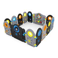 Grey Black Baby Playpen - Kids Activity Center Portable Playard, Indoor and Outdoor Baby Fence - Safe Play Yard Play Pen with Games & Gates for Infants (Grey & Black, 14 Panels)