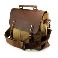 GEARONIC TM Men's Vintage Canvas Leather Messenger Bag Satchel School Military Shoulder Travel Bag for Notebook Laptop Macbook 11 and 13 inch Air Pro - Khaki