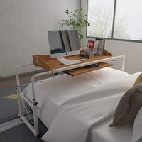 Huisenus Mobile Height Adjustable Overbed Table Laptop Table Cart with Wheel Computer Desk Rolling Table for Medical Hospital Home Use Workstation Utility Desk Wood 1.2M