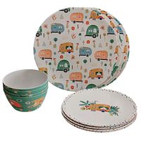 12 Pieces Eco-Friendly Bamboo Patio Dish Set for Camping and Picnic