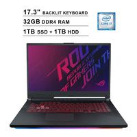 2020 Asus ROG 17.3 Inch FHD 1080P Gaming Laptop (Intel 6-Core i7-9750H up to 4.5GHz, NVIDIA GTX 1660 Ti 6GB, 32GB DDR4 RAM, 1TB M.2 SSD (Boot) + 1TB HDD, Backlit KB, Bluetooth, HDMI, Windows 10)