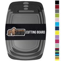 GORILLA GRIP Original Oversized Cutting Board, 3 Piece, BPA Free, Juice Grooves, Larger Thicker Boards, Easy Grip Handle, Dishwasher Safe, Non Porous, Extra Large, Kitchen, Set of 3, Gray Black