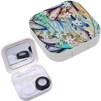 Portable Contact Lens Case Box Travel Kit Mirror + Bottle + Tweezers Container Holder [ Floral Watercolor ]