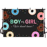 MEHOFOTO Donut Gender Reveal Baby Shower Party Decorations Photo Studio Background Boy or Girl Black Colorful Polka Dots Decorations Banner Photography Backdrops for Picture 7x5ft