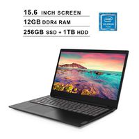 2020 Lenovo Ideapad S145 Newest 15.6 Inch Premium Laptop, Intel Celeron 4205U 1.8GHz, Intel UHD 610, 12GB DDR4 RAM, 256GB SSD (Boot) + 1TB HDD, Webcam, Bluetooth, HDMI, WiFi, Windows 10 Home, Black