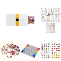 KODAK Smile Instant Print Digital Camera White/Yellow with 2ʺx3ʺ Premium Zink Photo Paper (20 Sheets), Soft Camera case, Zink Paper Unique Colorful Stickers & Photo Album Accessories