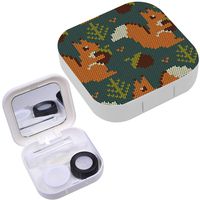 Portable Contact Lens Case Box Travel Kit Mirror + Bottle + Tweezers Container Holder [ Jacquard Knitted ]