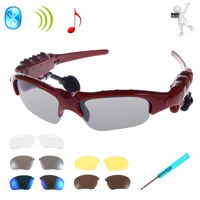WONFAST Wireless Bluetooth Headphones Music Sunglasses Sun Glasses Headset Earphone Handsfree for iPhone 6/6plus/5s/5c/5 Samsung Galaxy Note 2 3 S3 S4 S5 S6 S6 Edge HTC and Bluetooth Mobile Phones Tablet PC + Free Replaceable 4 Pairs lens(Red)