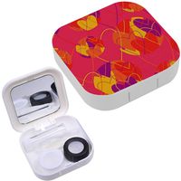 Portable Contact Lens Case Box Travel Kit Mirror + Bottle + Tweezers Container Holder [ Polka Dot Heart ]