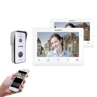 TMEZON 10" Wireless/Wifi IP Video Doorphone Intercom Doorbell System 2 Montior with 1200TVL Wired Doorbell Camera Night Vision, Remote unlock,Talk and view, Record,Snapshot via Smartphone