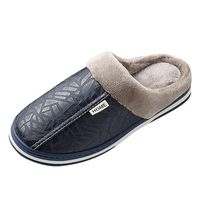 Wadonerful Women Winter Warm Soft Plush Slippers Mens Memory Foam Indoor Fleece Shoes Waterproof Non-Slip Home Slippers (12-12.5, Navy)
