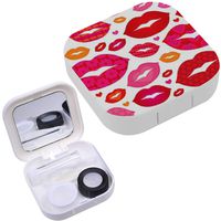 Portable Contact Lens Case Box Travel Kit Mirror + Bottle + Tweezers Container Holder [ Hot Love Lips ]