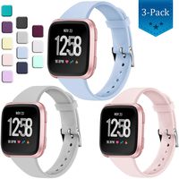 Wepro Bands Compatible with Fitbit Versa SmartWatch, Versa 2 and Versa Lite SE Watch, Soft Silicone Slim Band Replacement Wristband Straps for Women Men, 3-Pack, Small, Pink Sand State Gray Aqua