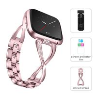 Compatible with Fitbit Versa Jewelry Bands,Elegant Stainless Steel Metal Replacement Bracelet Wristband Sport Smart Watch Strap & Bling Rhinestone Compatible with Fitbit Versa/Versa 2 (Rose Gold)