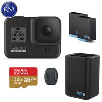 GoPro HERO8 Black Action Camera w/GoPro Dual Lithium-Ion Battery Charger with 1 x Battery and 32GB Memory Card