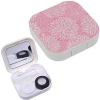 Portable Contact Lens Case Box Travel Kit Mirror + Bottle + Tweezers Container Holder [ Flowers Dahlia ]