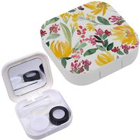 Portable Contact Lens Case Box Travel Kit Mirror + Bottle + Tweezers Container Holder [ Watercolor Flowers Leaf Summer ]