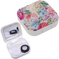 Portable Contact Lens Case Box Travel Kit Mirror + Bottle + Tweezers Container Holder [ Vintage Floral Watercolor ]