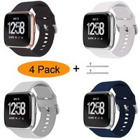 Xilaiw 4 Packs Bands Compatible with Fitbit Versa/Versa2/Versa Lite for Women and Men, Soft Replacement Wristband Waterproof Sport Strap for Fitbit Versa Smartwatch (Large, Black/White/Gray/Dark Blue)