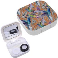 Portable Contact Lens Case Box Travel Kit Mirror + Bottle + Tweezers Container Holder [ Texture Hummingbirds ]