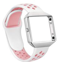 AKALE Compatible with Fitbit Blaze Bands, Silicone Band with Metal Frame Replacement Strap Wristband for Fit bit Blaze Smart Fitness Watch, （White and Pink Small）