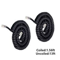 Telephone Phone Handset Cable Cord,Uvital Coiled Length 1.56 to 13 Feet Uncoiled Landline Phone Handset Cable Cord RJ9/RJ10/RJ22 4P4C(Black,2 PCS)