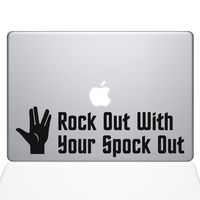 The Decal Guru Rock Out with Spock Decal Vinyl Sticker, 13" MacBook Pro (2016 & Newer Models), Black (1348-MAC-13X-BLA)