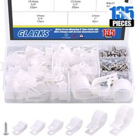 Glarks 135Pcs 6 Sizes 1/4''-1'' White Nylon Screw Mounting R-Type Cable Clip Wire Clamp with 132Pcs Screws for Wire, Cable, Conduit and Cable Conduit Kit (White)