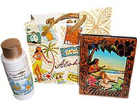 Hawaiian Plumeria Travel Size Lotion & Wood Hula Girl Magnet in Gift Bag Set