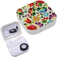 Portable Contact Lens Case Box Travel Kit Mirror + Bottle + Tweezers Container Holder [ Floral Russian Style ]