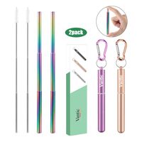 Vantic Reusable Collapsible Rainbow Straws, 2Pack Telescopic Stainless Steel Portable Drinking Straw with Travel Case & Cleaning Brush for 12oz/20oz/30oz Cups-Rose Gold& Purple