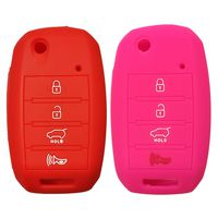 2Pcs Coolbestda Silicone 4 Buttons Flip Key Fob Cover Case Keyless Jacket Holder Protector Bag for Kia Sorento Sportage Rio Soul Forte Optima Carens Red Rose （Not Fit Smart Key Fob）