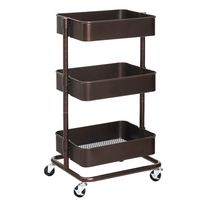 SONGMICS 3-Tier Metal Rolling Cart, Utility Cart, Kitchen Cart with Adjustable Shelves, Storage Trolley with 2 Brakes, Easy Assembly, for Kitchen, Bathroom, Bronze UBSC60A