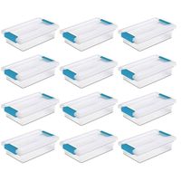 STERILITE 19698606 Mini Clip Storage Box Clear with Blue Aquarium Latches 12 Pack free Microfiber towel