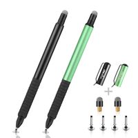 Digiroot (2Pcs) 2-in-1 Precision Stylus Disc Tip with Fiber Tip for Notes-Taking, Drawing, Navigation on Touch Screen (4 Discs, 2 Fiber Tips Included)- (Black/Green)