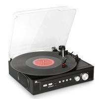 1byone Belt Drive 3 Speed Mini Stereo Turntable with Built in Speakers, Supports Vinyl to MP3 Recording, USB MP3 Playback, Stereo Headphone Jack, Pitch Control and RCA Output, Black