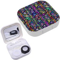 Portable Contact Lens Case Box Travel Kit Mirror + Bottle + Tweezers Container Holder [ Geometric Ethnic Style ]
