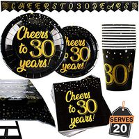 82 Piece 30th Birthday or Anniversary Party Supplies Set Including Plates, Cups, Napkins,Banner and Tablecloth, Serves 20