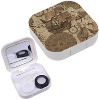 Portable Contact Lens Case Box Travel Kit Mirror + Bottle + Tweezers Container Holder [ Old Ships Pirate ]