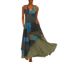 CCatyam Plus Size Dress for Women, Skirt V Neck Print Maxi Vintage Party Plicing Fashion Green