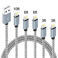 5Pack (3ft,3ft,6ft,6ft,10ft) Nylon Braided Charging Cord Charger Compatible with PhoneX/8/8Plus 7/7 Plus/6s/6s Plus/6/6 Plus/5s/55se,Pad,Pod and More (Gray&White)