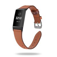 Fintie Leather Bands Compatible with Fitbit Charge 3 & Charge 3 SE Fitness Tracker, Premium Genuine Leather Straps Replacement Band Accessories for Women and Men, Brown
