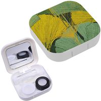Portable Contact Lens Case Box Travel Kit Mirror + Bottle + Tweezers Container Holder [ Tropical Ginkgo Biloba Leaves ]