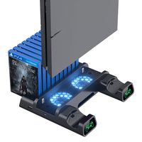 Cooling Fan Compatible with Regular PS4/ PS4 Pro/ PS4 Slim,OIVO Controller Charging Dock Station with Cooler Vertical Stand, Dual Controller Charger with LED Indicators and 10 Games Storage