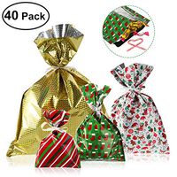 40 pcs Christmas Gift Candy Bags Holiday Treats Bags Christmas Party Favor Pouch Goody Bags with Ribbon Ties