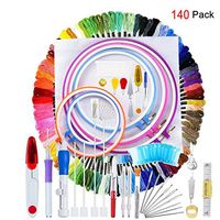 140 Pieces Embroidery Cross Stitching Punch Needle Kit, Full Range of Embroidery Starter Kit Including Magic Embroidery Pen Punch Needle, 5 Embroidery Hoops, 2 Cross Stitch Cloth, 100 Threads