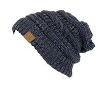 C.C Trendy Warm Chunky Soft Stretch Cable Knit Beanie Skully (2 Tone Navy/Grey)